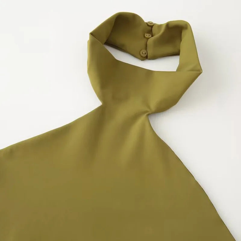 HXAO Halter Top Women Summer 2025 Tanks & Camis Green Blue Tight Tops Sexy Off Shoulder Sleeveless Backless Tops Elegant Vests - Matrix-studios.com
