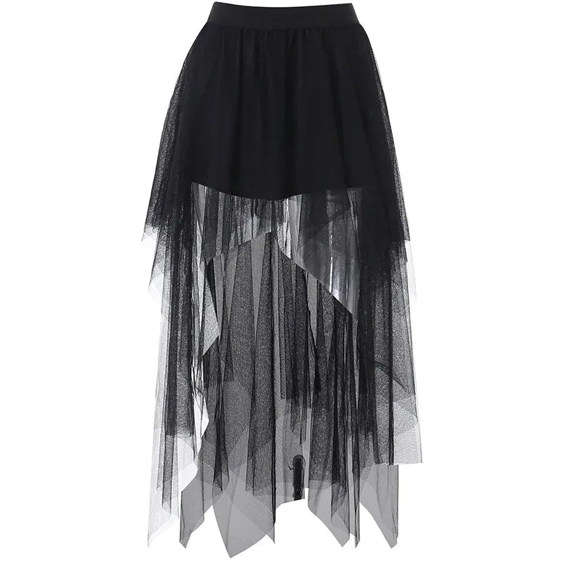 Sexy Net Yarn High-Waisted Irregular Skirt for Women Summer New European and American Gothic Style Versatile Casual Skirts - Matrix-studios.com
