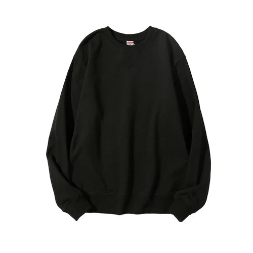 380g Tight Match Heavy Inverted Triangle Loose Versatile Solid Cotton Vintage Autum Winter Long Sleeve Round Neck Sweater - Matrix Studios
