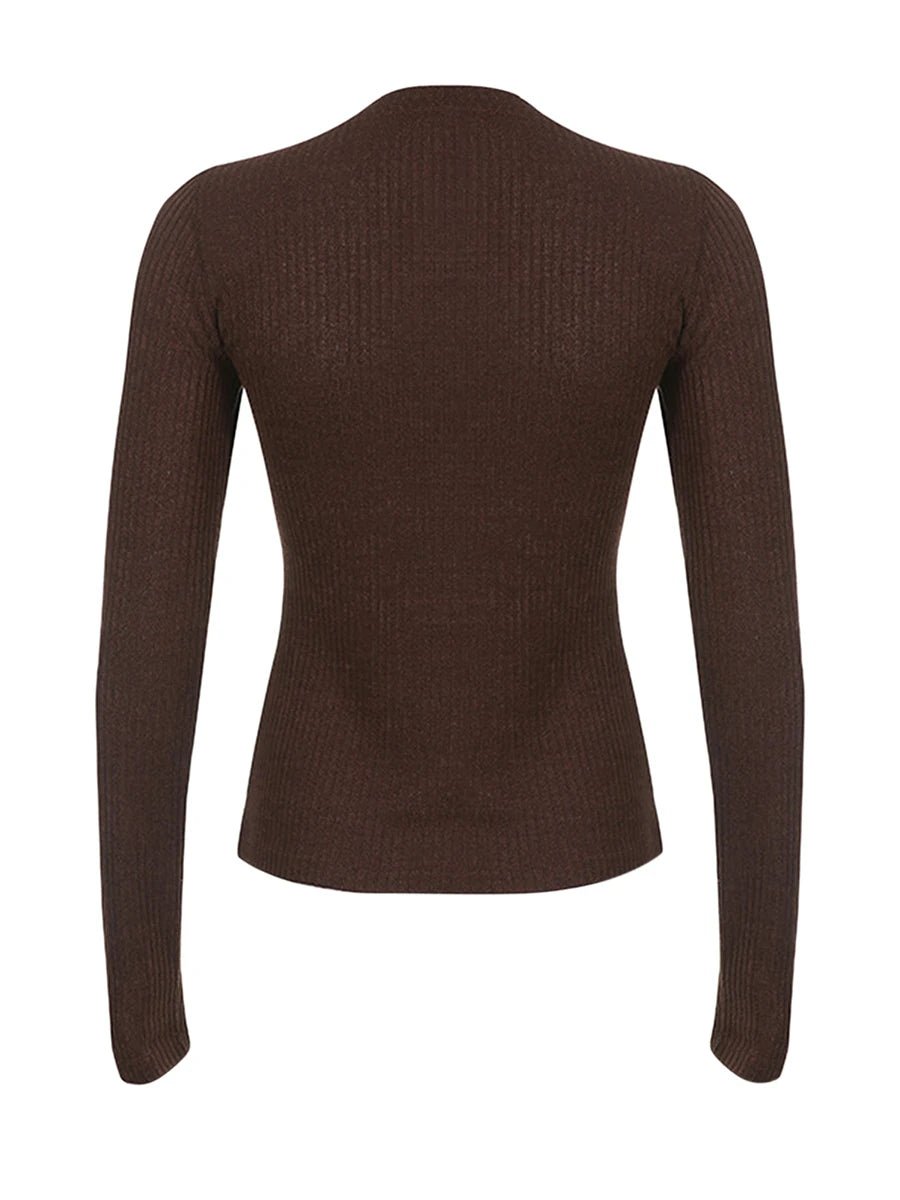Women Button Front Knit Tops Long Sleeve Lace Patchwork Slim Fit Sweater Fall Fairy Grunge Gothic Y2K Clothes - Matrix Studios