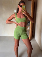 Tossy Fashion Knit 2 Piece-Set Shorts Women Clothes Patchwork Ribbed Backless Cropped Top And High Waist Knitwear Shorts Outfits - Matrix-studios.com
