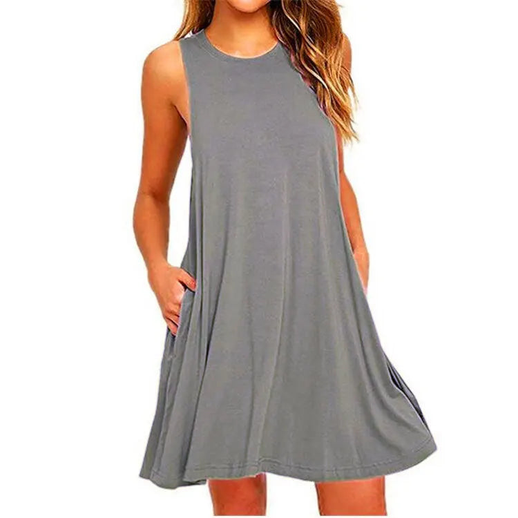 Women's Summer Casual Swing T-Shirt Dresses Beach Cover Up With Pockets Plus Size Loose T-shirt Dress - Matrix-studios.com