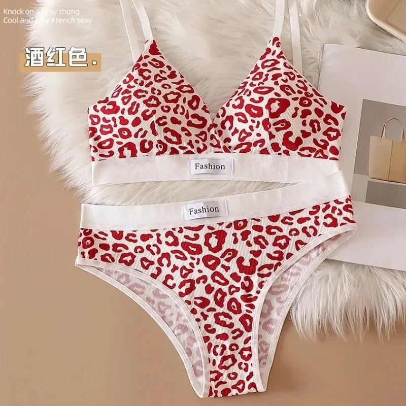 Summer New Women's Leopard Print Traceless and Steel Rim Bra Adjustable Shoulder Strap Back Women's Underwear Set - Matrix-studios.com