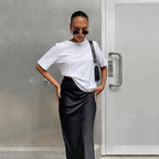 Elegant Satin Black Trumpet Skirts Fashion Slim High Waist Skirts Women Female Solid Office Long Skirt Spring Summer - Matrix-studios.com