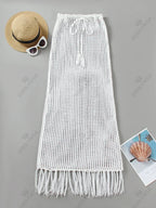 Sexy Summer Knit Cut Out Beach Half Skirt Women Chic Drawstring Fringed Casual Wrap Skirts 2026 Pool Party Swimwear Cover Up K50 - Matrix Studios