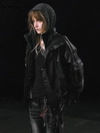 Nerazzurri Autumn Winter Loose Casual Quilted Warm Pu Leather Jacket Women with Detachable Faux Fur Collar Luxury Unisex Clothes - Matrix Studios
