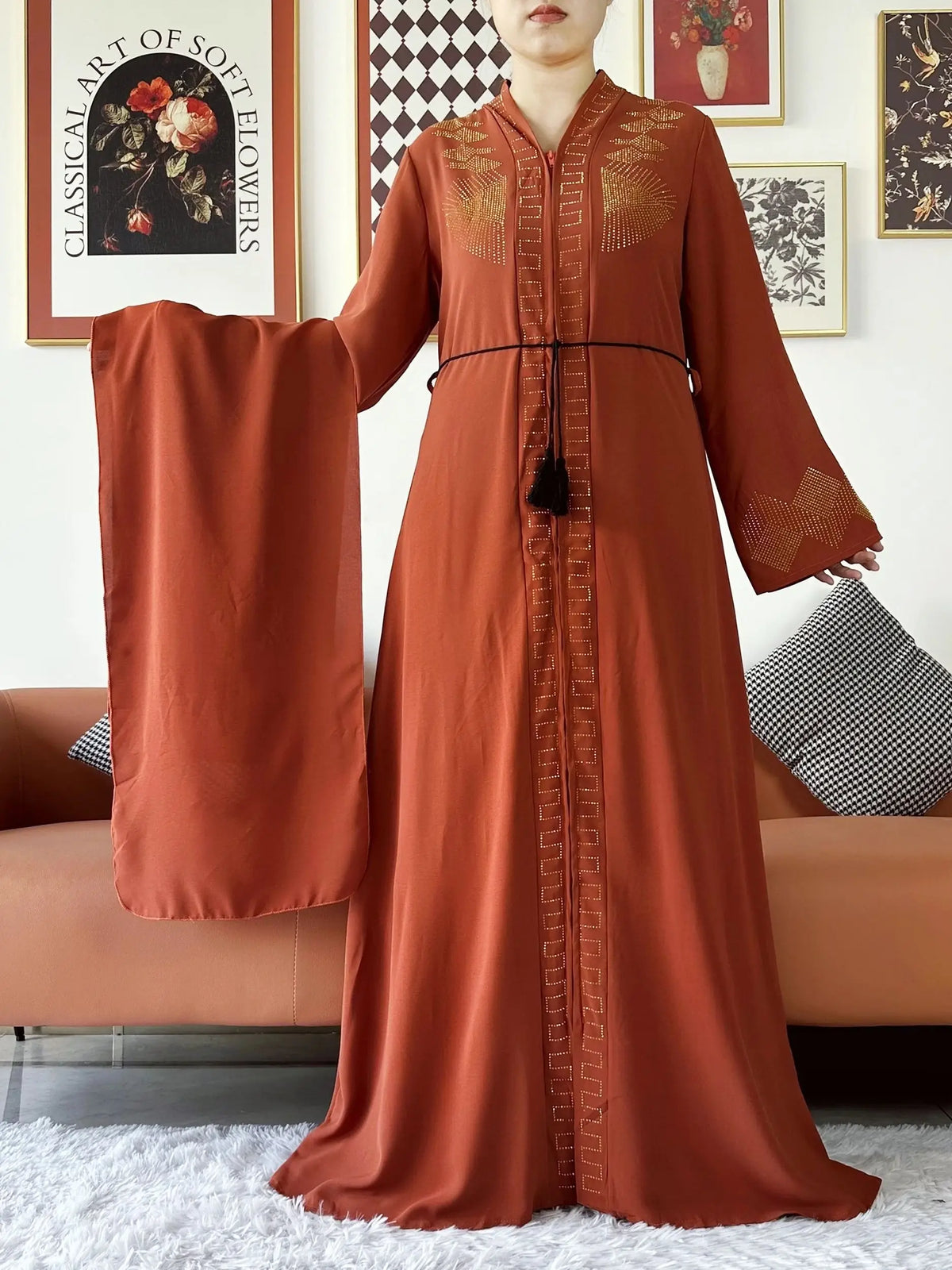 New Women Elegant Dress Chiffon Open Abaya with Zipper Muslim Women Dress Islamic Clothing Cardigan Abaya Women Muslim Dress - Matrix-studios.com