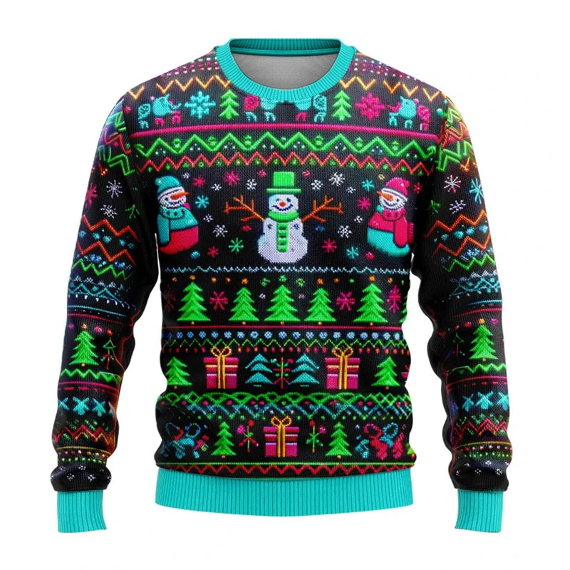 Neon Snowman Graphic Sweatshirts 2025 Merry Christmas 3D Printed Ugly Sweater For Women Clothing Snowflake Gifts Boy Tracksuit - Matrix Studios