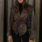 Leather Jackets Women's With Belt Fur Coat Streetwear Fashion Solid Outwear Woman Elegant Jackets Chaqueta De Cuero Para Mujer - Matrix Studios