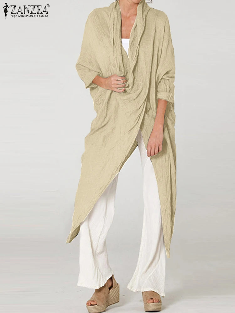 ZANZEA 2025 Fashion Blouses Autumn Women Tops Vintage Long Shirts Casual Solid Cowl Neck Long Sleeve Asymmetrical Party Blusas - Matrix-studios.com