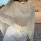 Women Knit Cover-ups Summer Autumn See-through Irregular Loose Pullover Summer Beach Smock Crop Tops Bikinis Cover Ups - Matrix Studios