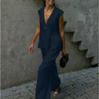 Fashion Women's Trouser Suits Sleeveless V-Neck Top Women Casual Straight Pants Sets Summer Women's Suit Commuter 2 Piece Set - Matrix-studios.com