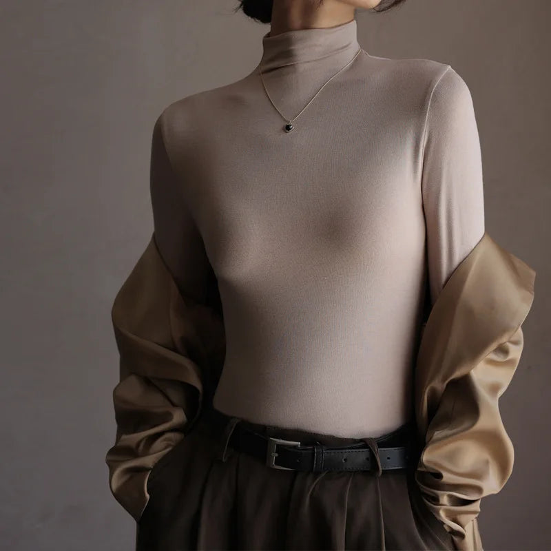 Women's Solid Innerwear Pullovers Sweaters Autumn Winter Casual Long Sleeve Bottoming Tops High Quality Half-High Collar Jumpers - Matrix Studios