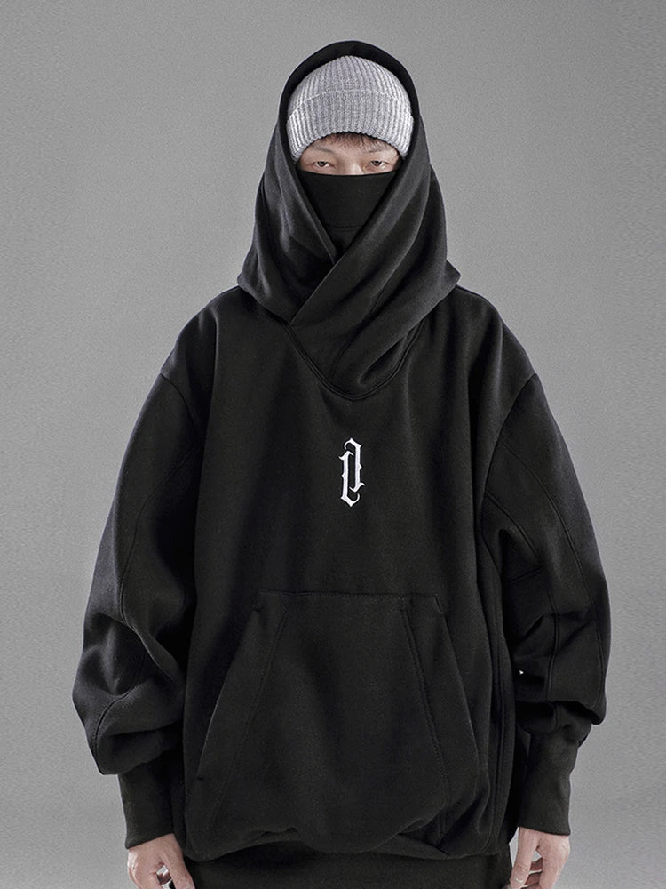 Embroidery Turtleneck Sweatshirt For Men Japanese Ninja Hoodies Autumn Hip Hop Fleece Pocket Streetwear Oversized Y2K Hoody - Matrix Studios