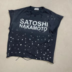 Premium Heavy Cotton Men Sleeveless T Shirt Satoshi Nakamoto Ripped Splatter Drawstring Loose Vintage Tank - Matrix-studios.com