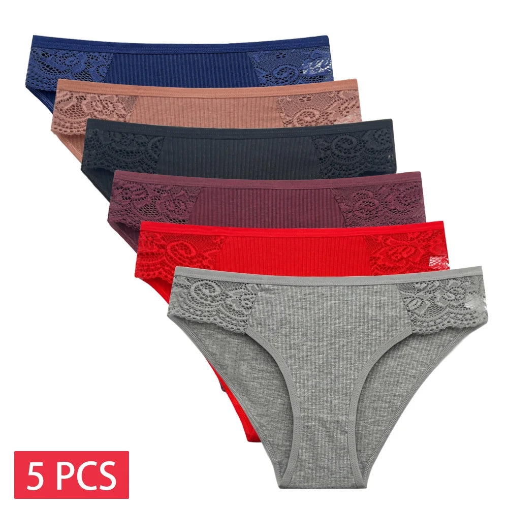 5 PCS/SET New Arrival Low Rise Ladies Sexy Lace Panty Underpants Panties For Women Lingerie Cotton Briefs - Matrix Studios