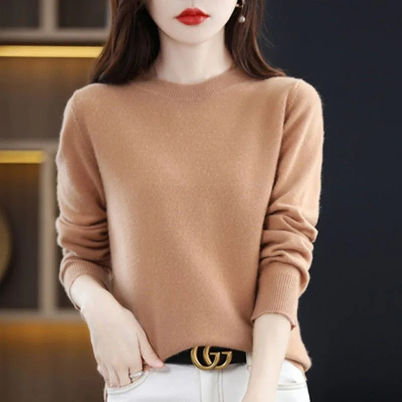 Women Sweater O-neck Autumn Winter Basic Pullover Warm Casual Pulls Jumpers Korean Long-sleeved Solid Knitwear Bottoming Shirt - Matrix-studios.com