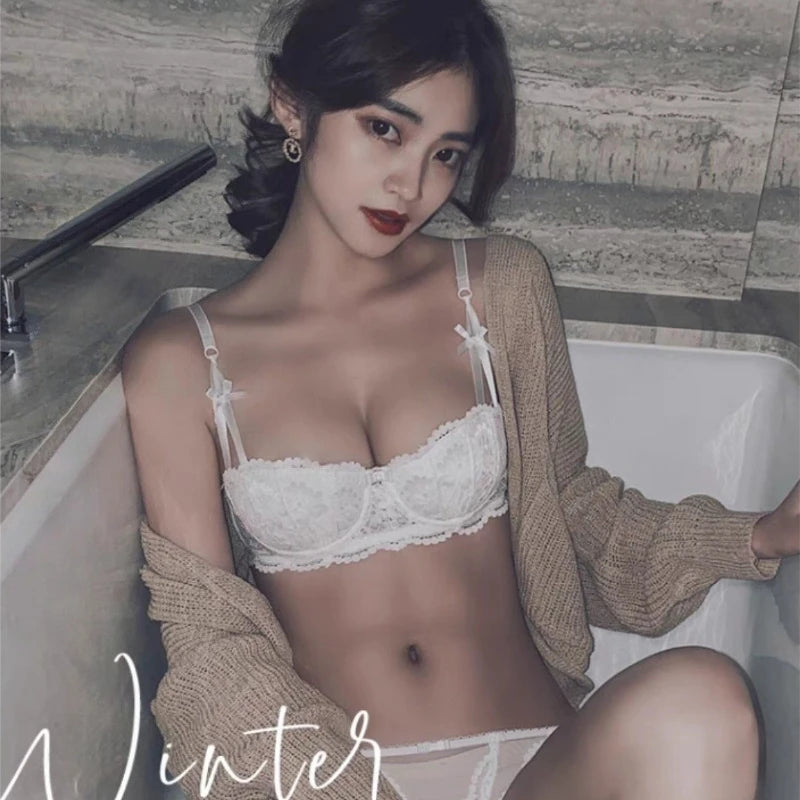 Women Bras Sexy Lace Half Cup Push Up French Style Lingerie Soft Deep V Top Breathable Back Closure Thin Bralette Ropa Mujer - Matrix Studios