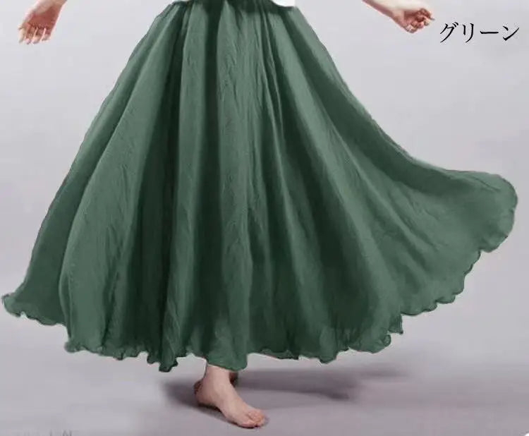 28-Color Mori Girl Literary Cotton Linen Dress Elastic Waist A-line Expansion Skirt Solid Color Ethnic Style Women Long Skirts - Matrix-studios.com
