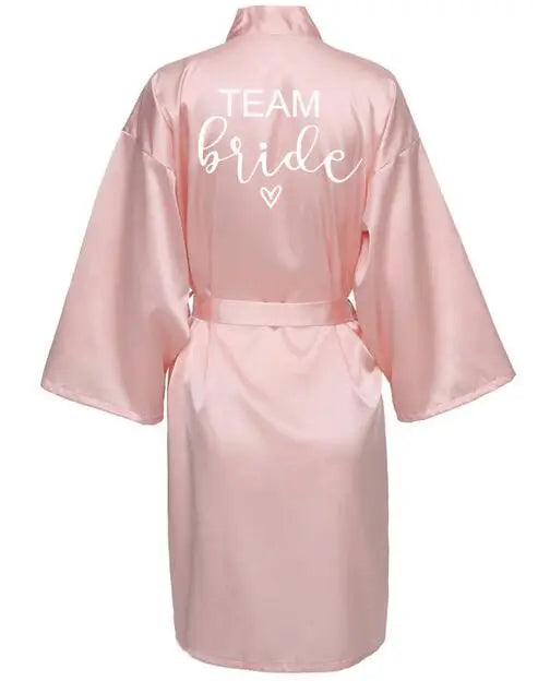Wedding Party Team Bride Robe With Black Letters Kimono Satin Pajamas Bridesmaid Bathrobe SP063 - Matrix-studios.com