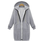 2024 Women's Autumn Winter ThickenHoodies Parkas Loose Hooded Jackets Zipper Pocket Maxi Size Sweatshirt Sports Dresses Outwear - Matrix Studios