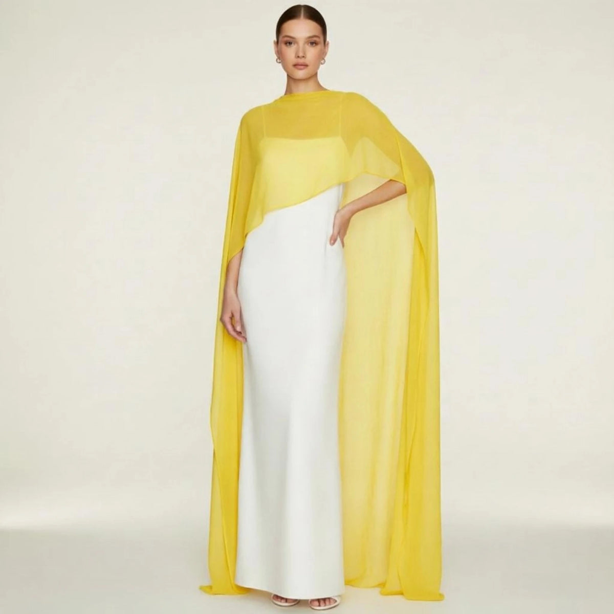 Women Chiffon Long Cape High Low Flowy Poncho Sheer Mesh Shawl and Wraps for Evening Dress Wedding Cover Up Capelet - Matrix Studios