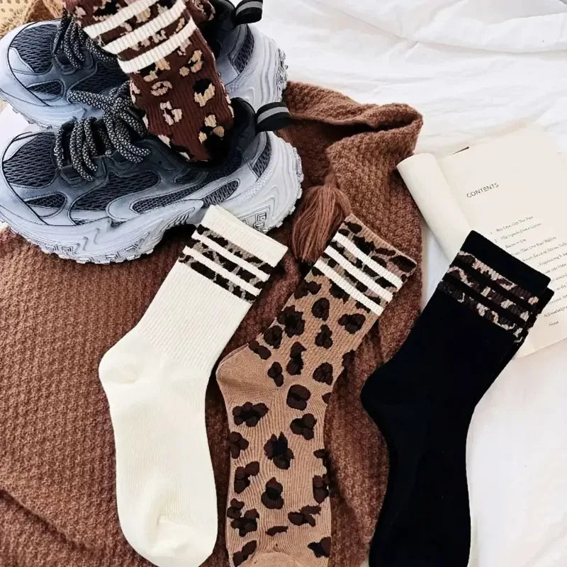 4 Pairs Women Leopard Socks Cotton Sports Y2k Student White Lolita Harajuku Girl Funny Socks - Matrix Studios