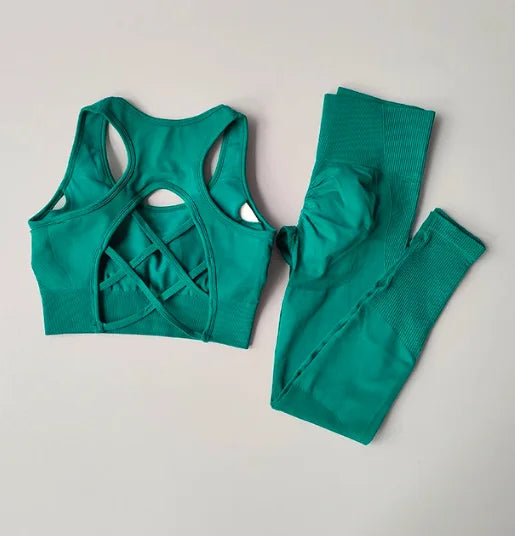 2PCS Sports Bra Women's Set Professional Fitness Tank Top Bra Shockproof Running Leggings Yoga Suit Beautiful Back Bra Clothing - Matrix-studios.com