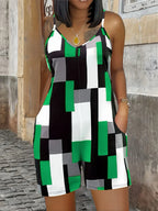 Summer Women's Jumpsuit Striped Print Elegant Sleeveless Shorts Plus Size Romper Casual Fashion - Matrix Studios