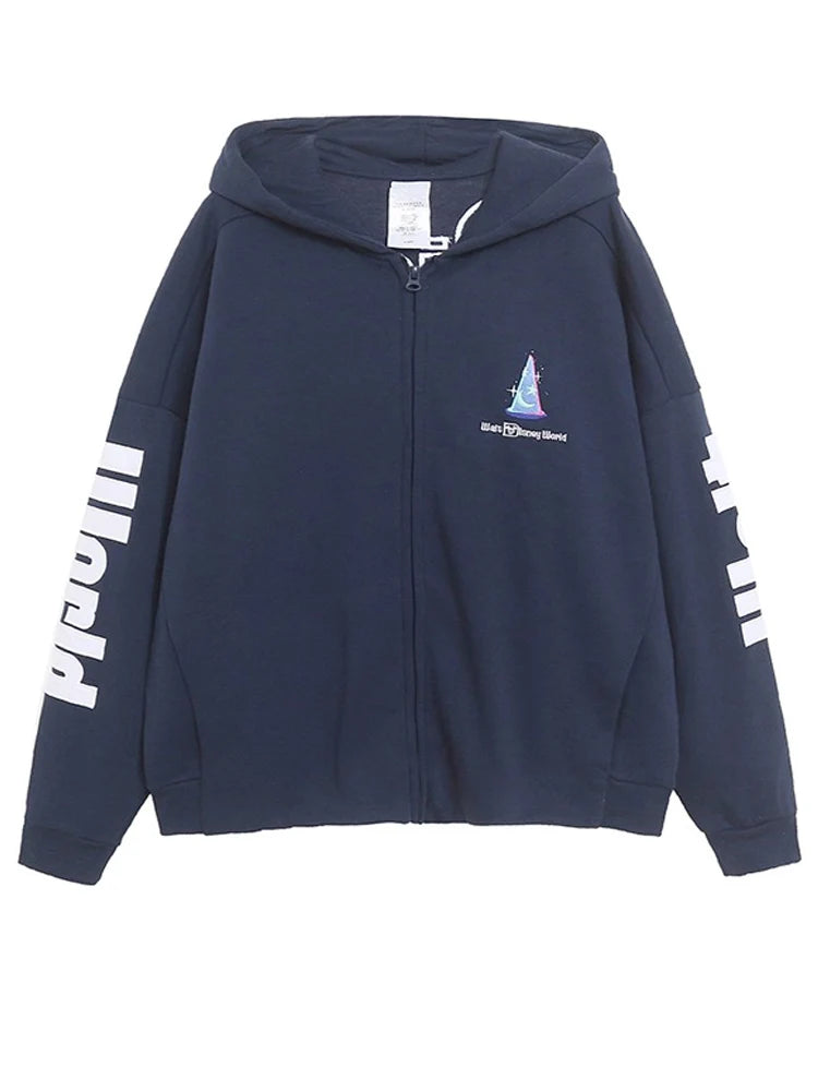 Disney World Castle Letter Magic Mickey Mouse Cartoon Print Embroidery Fleece Sweatshirt Women Hooded Zipper VELOUR Jumper Top - Matrix Studios