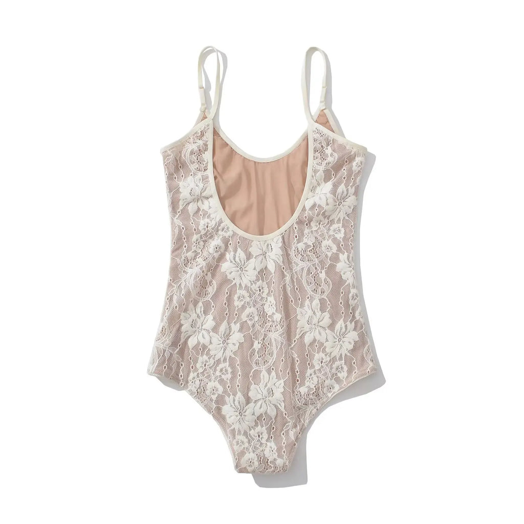 Sexy See Through Lace With Lining Backless Spaghetti Strap Bodysuit Woman Sling Tight Short Jumpsuit Slim Fit Rompers Playsuits - Matrix-studios.com