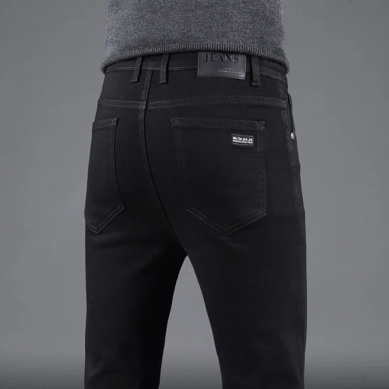 Spring Autumn New Men's Pure Black Slim Jeans Elastic Straight Pants Business Fashion Leisure Korean Vintage Denim Pants Male - Matrix Studios