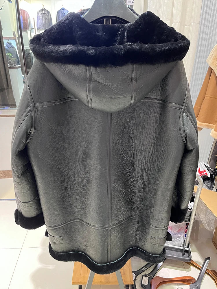Winter Women Locomotive Suit Real Natural Merino Sheep Fur Coat Hooded Genuine Leather Jacket Thick Warm Luxury Female Coats - Matrix Studios
