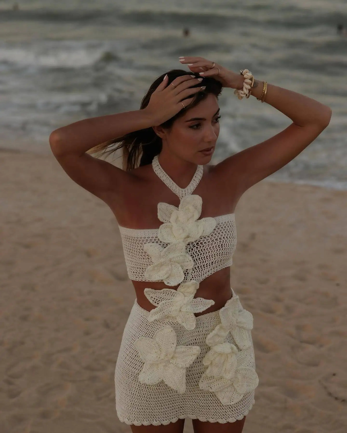 Melphieer 3D Flower Hollow Knitted White Beach Dress Mini Beach Cover up Woman Swimwear Bikini Tunic Beachwear Outfit Sundress - Matrix Studios