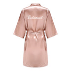 Rose Gold Satin Team Bride Bridesmaid Robe Wedding Bathrobe Gown Women Dressing Sleepwear Mother Maid of Honor Kimono - Matrix-studios.com