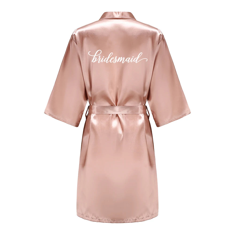 Rose Gold Satin Team Bride Bridesmaid Robe Wedding Bathrobe Gown Women Dressing Sleepwear Mother Maid of Honor Kimono - Matrix-studios.com