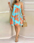 Women's Floral Print Halter Neck Boho Dress Backless Spring Summer Casual Elegant Gown for Party And Wedding - Matrix-studios.com