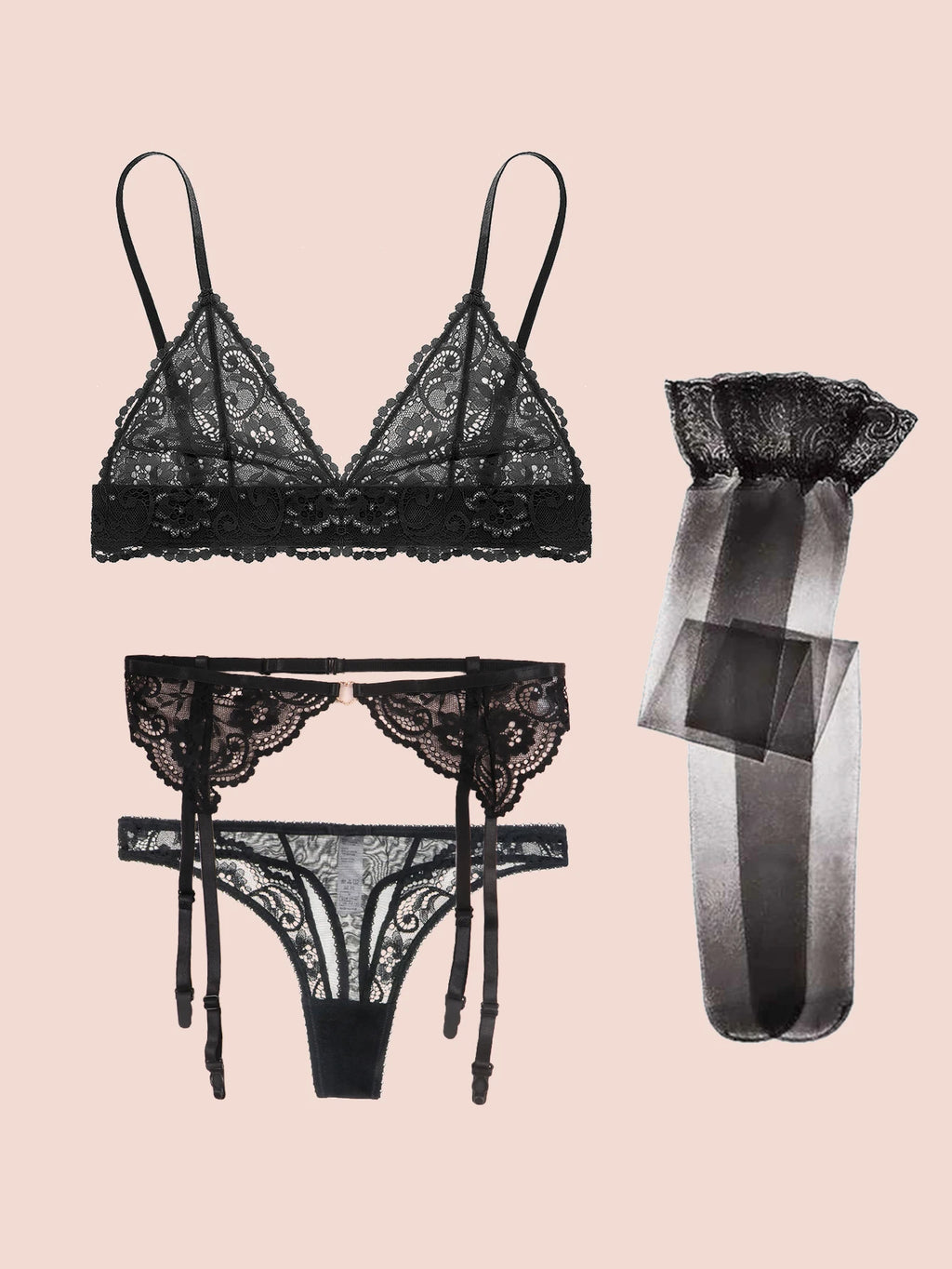 Varsbaby Lace Bra Sets for Women Non-padded Bra Panty Garter Stockings Summer Underwear Lingerie Sexy - Matrix-studios.com
