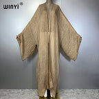 WINYI Geometric Print Kimono Kaftan Beachwear Cardigan Evening Dress Abaya Dubai Luxury Cover-Ups Beach Outfits Women Long Dress - Matrix Studios