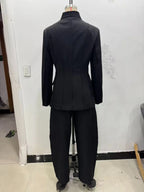 ETJ 2025 women's new fashion design three-dimensional cut high collar slim suit jacket & matching casual trousers - Matrix-studios.com