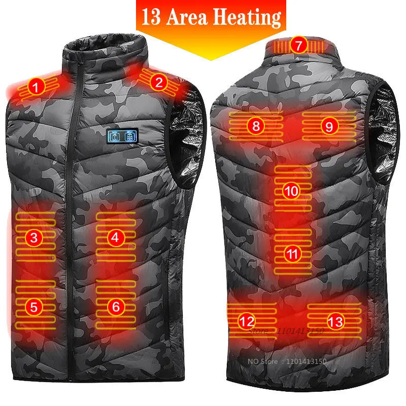13 PCS Heated vest Jacket Fashion Men Women Coat Intelligent USB Electric Heating Thermal Warm Clothes Winter Heated Vest 열선조끼 - Matrix Studios
