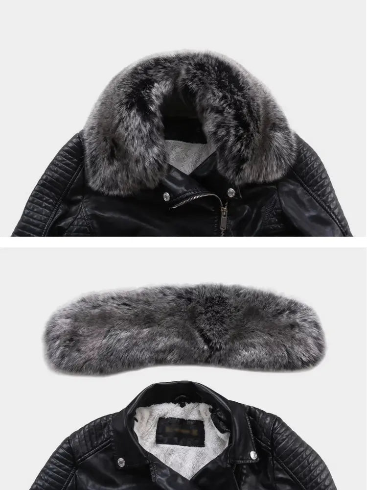 2026 Hot Fashion Women New Winter Warm Faux Leather Jackets with Fur Collar Belt Ladies Thick Black Moto & Biker Outerwear Coats - Matrix Studios