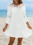 Sexy Hollow Out Beach Dress Women Hand Hook Stitching Crochet Swimsuit Cover Up Vestidos Female Bathing Suit Cover-Up Mini Dress - Matrix Studios