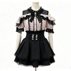 Y2k Japanese Kawaii Two-Piece Sets Long Sleeve Top + Short Skirt Sweet Women Casual Cute Print Bow Patchwork 2025 New Arrival - Matrix-studios.com