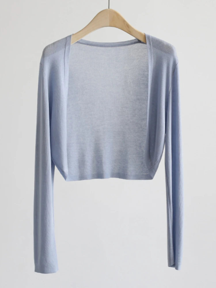 AOSSVIAO 2026 Women Elegant Solid Cardigan Coat Jackets Short Sleeve Korean Thin Knitted Shirt Female Y2K Cropped Top Outwea - Matrix Studios