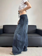 Stylish Chic Elegant Embroidered Patchwork Jeans Women Vintage Washed Draping Denim Straight Loose Fit Slimming Versatile Pants - Matrix-studios.com