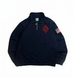 Y2K Navy Blue Quarter Zip Sweatshirt USA Embroidered American Flag Patch Jacket Men Women Vintage Streetwear Fashion Trend Top - Matrix Studios