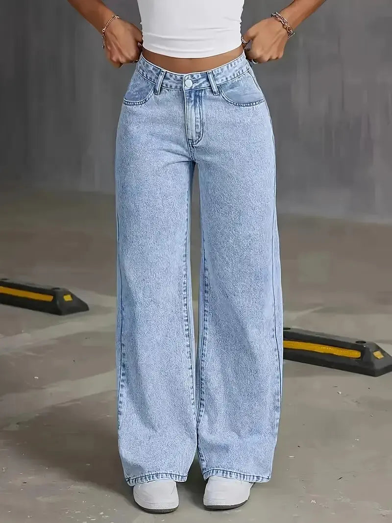 2026 New American Fashion Women's Loose Casual Wide Leg Straight Denim Jeans Baggy Streetwear Pants All Season Trousers - Matrix-studios.com