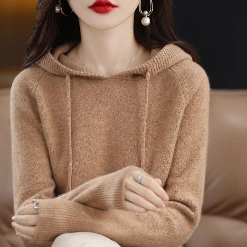 Hooded Sweater Fashion Women Autumn Winter Long Sleeve Solid Color Knitted Hoodies Lady Loose Drawstring Casual Pullover Hoodie - Matrix Studios