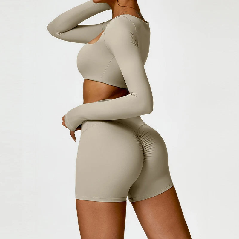 Summer 2PCS Yoga Suit Sports Set Women Quick-Dry Gym Set Women Tracksuit Running Workout Long Sleeve Sports Shirt Yoga Clothing - Matrix-studios.com